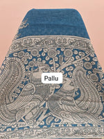 Plain Blue Chanderi Saree Pallu