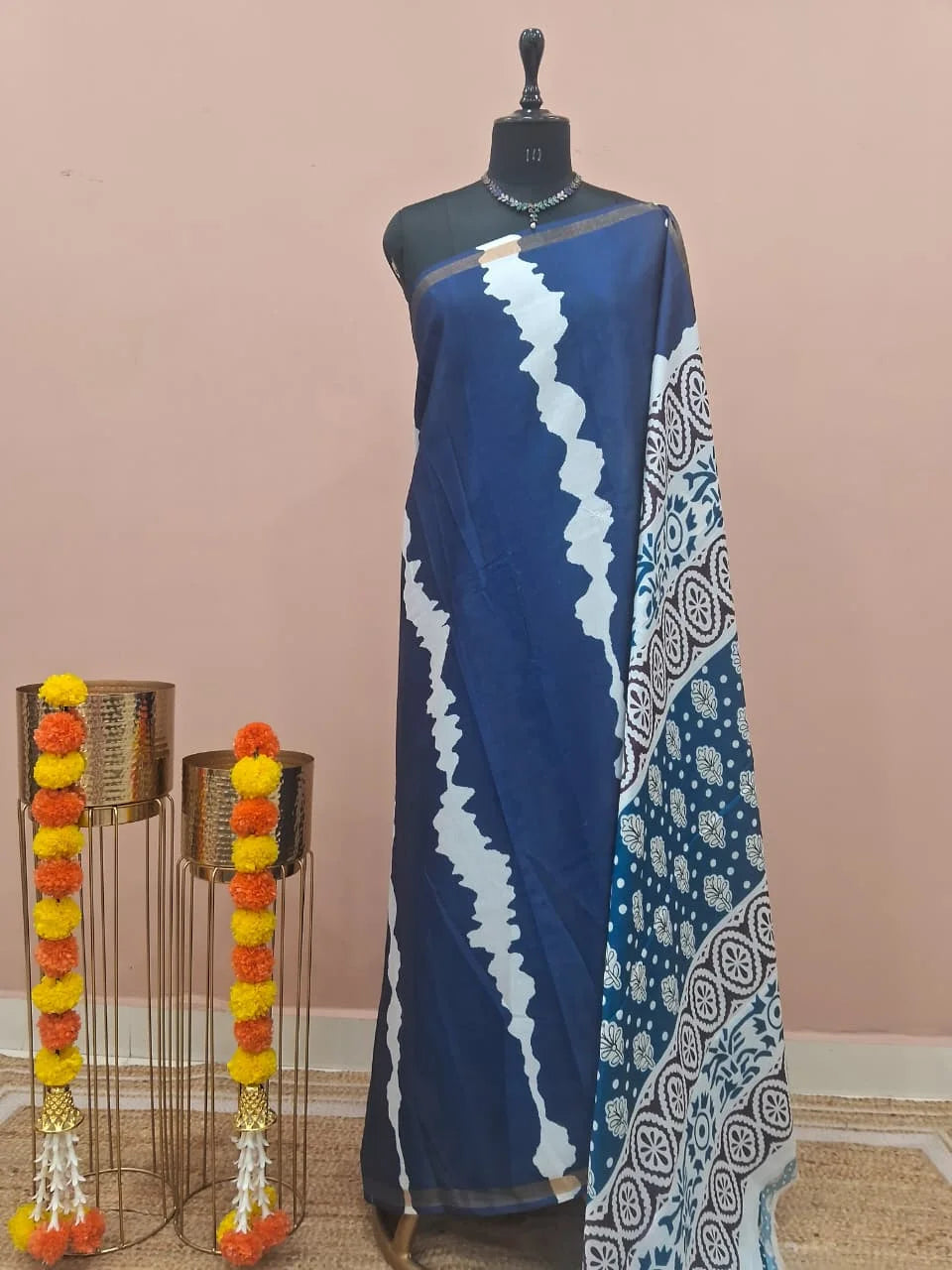 Navy Blue Chanderi Saree