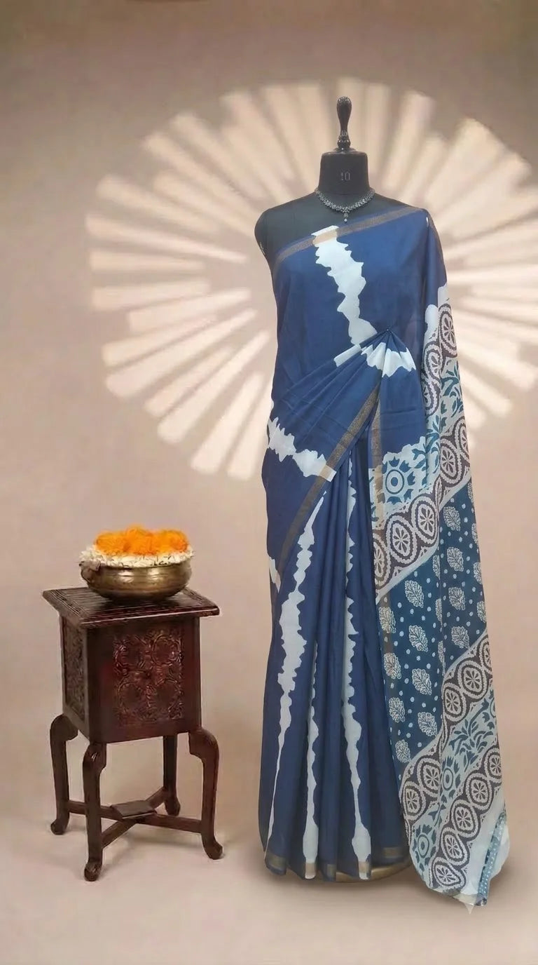 Navy Blue Chanderi Saree