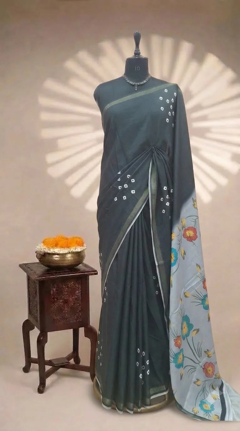 Elegant Black Chanderi Saree 