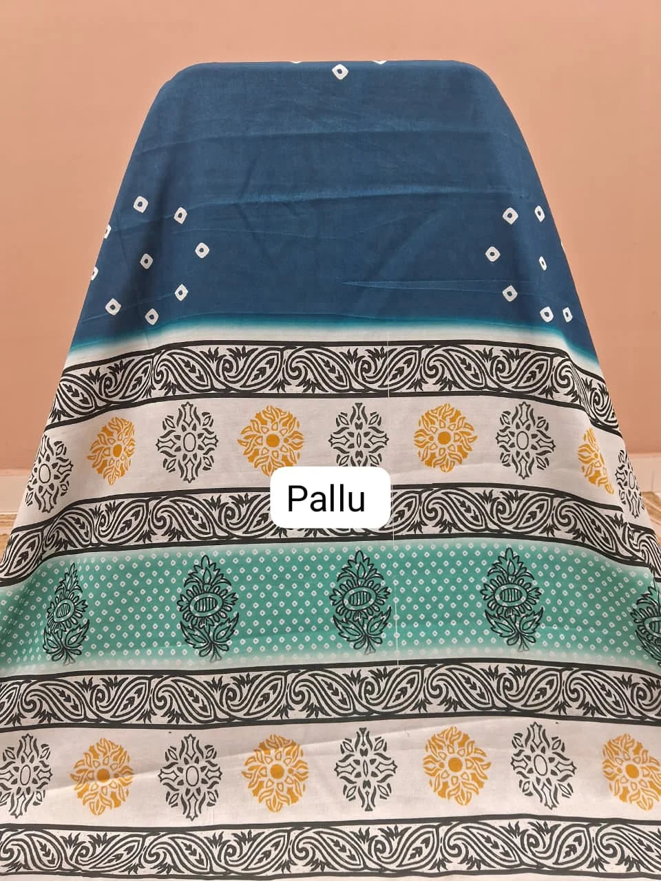 Teal Blue Chanderi Saree Pallu