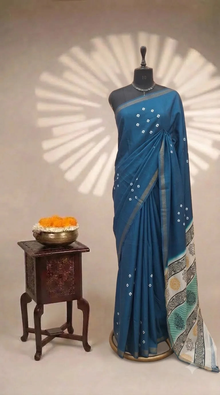 Teal Blue Chanderi Saree