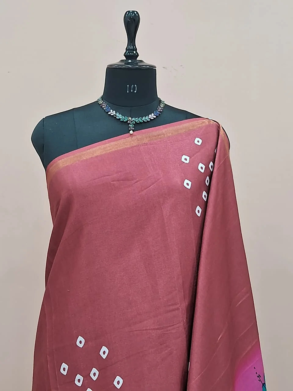 Dark Peach Chanderi Saree 1