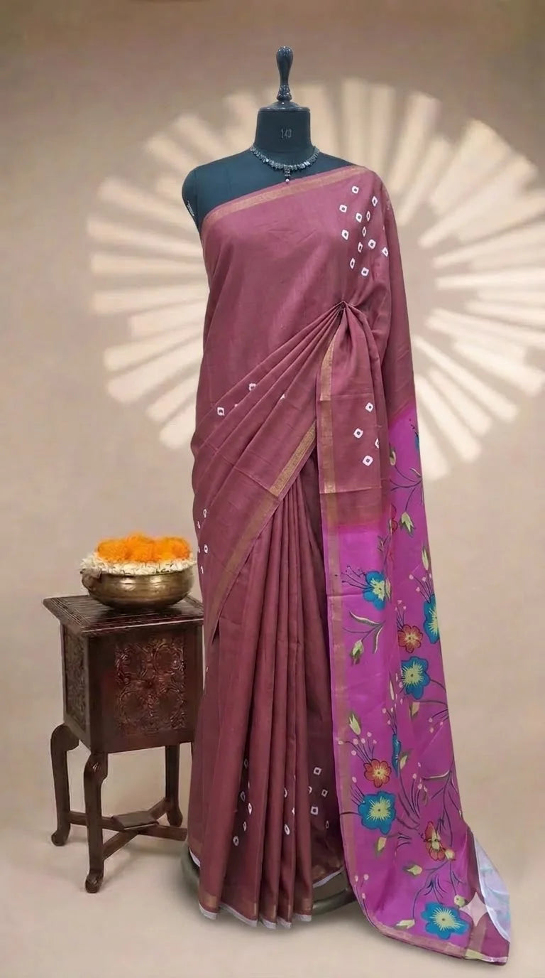 Dark Peach Chanderi Saree