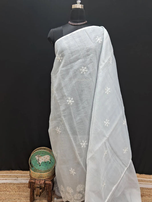 Elegant Embroidered Grey Kota Saree