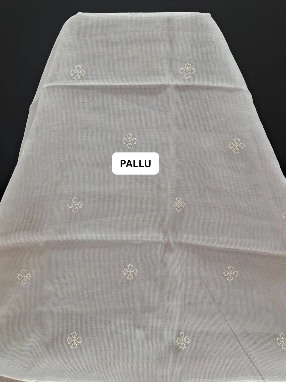 Elegant Embroidered Grey Kota Saree pallu