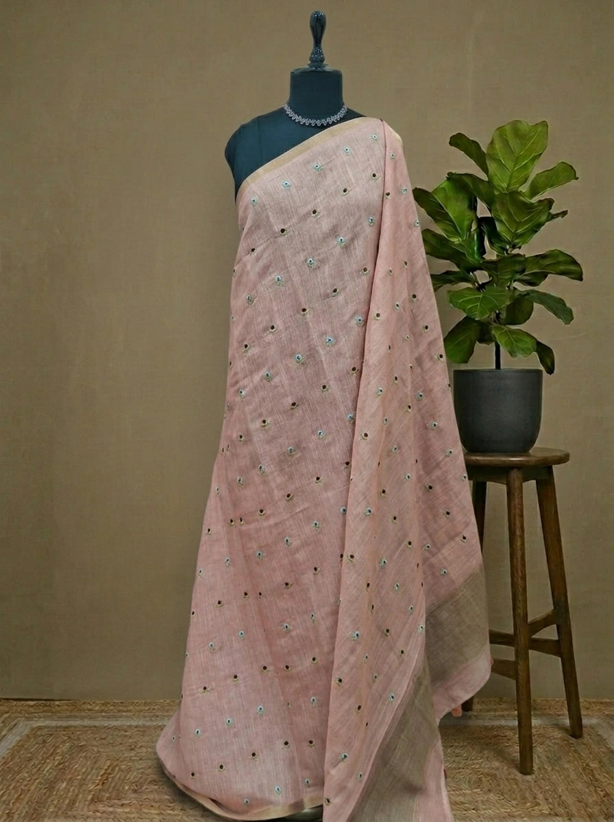 Peach Linen Saree 