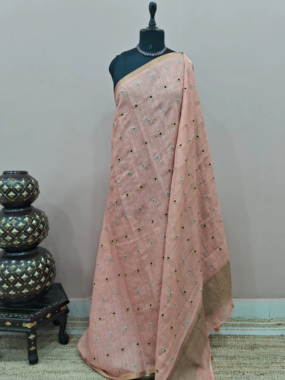 Peach Linen Saree 