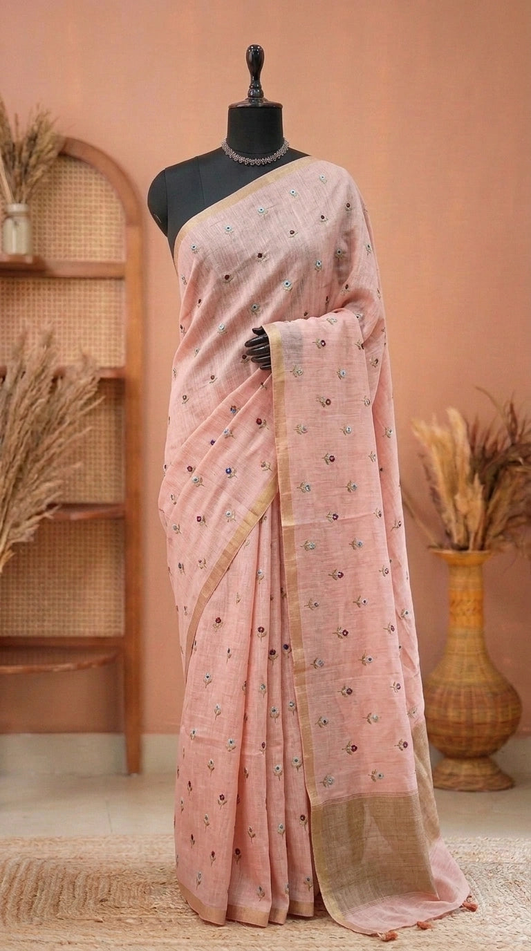Peach Linen Saree 