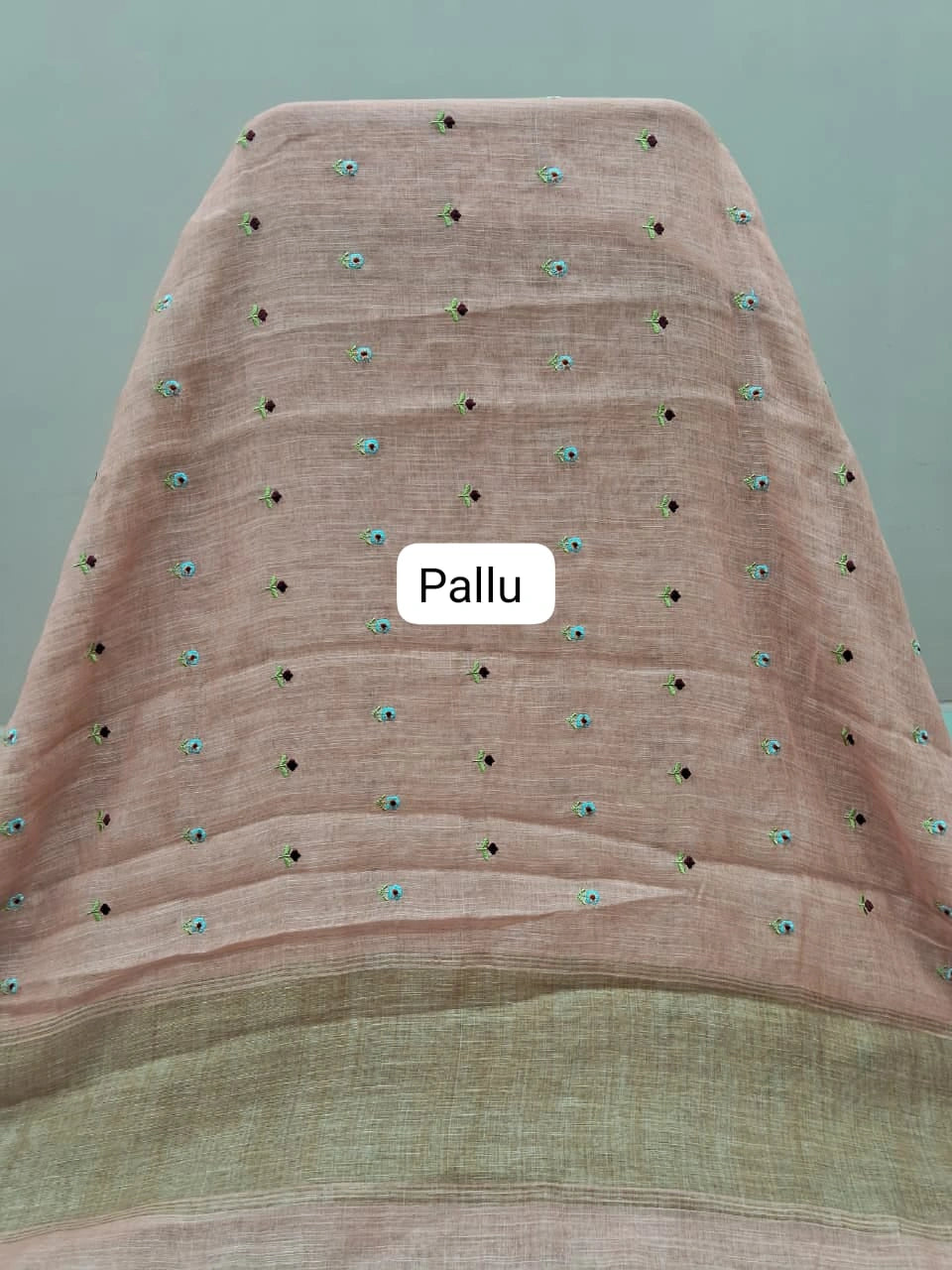 Peach Linen Saree Pallu