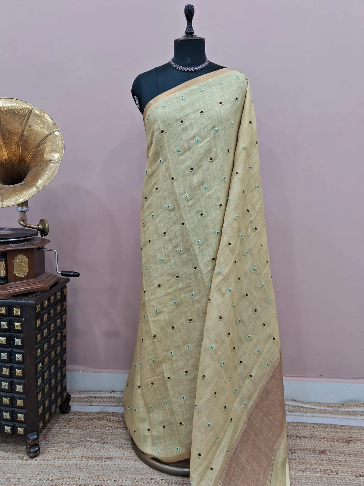 Dark Beige Linen Saree
