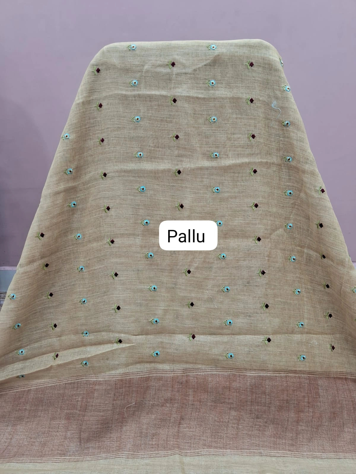 Dark Beige Linen Saree pallu
