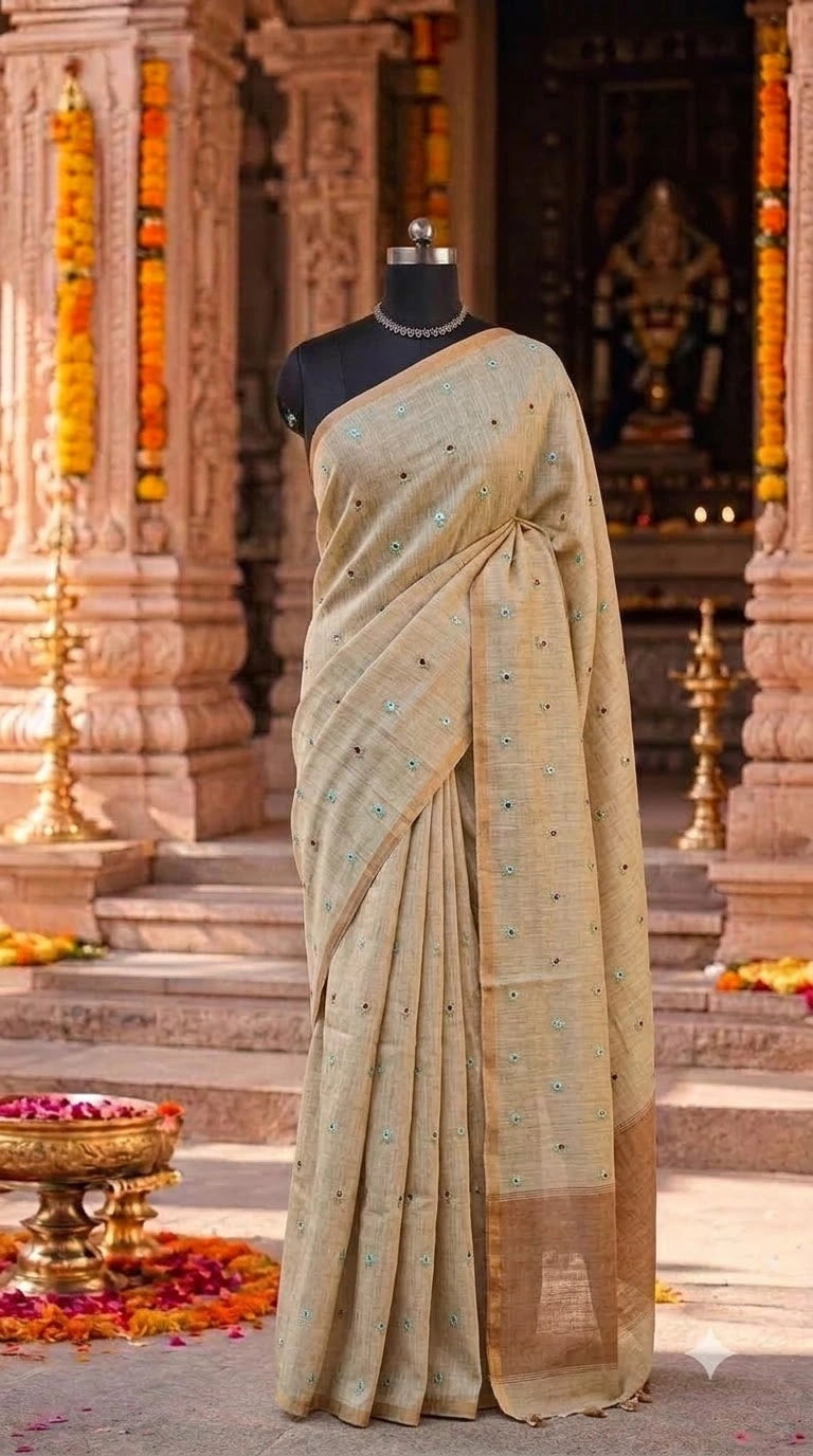 Dark Beige Linen Saree