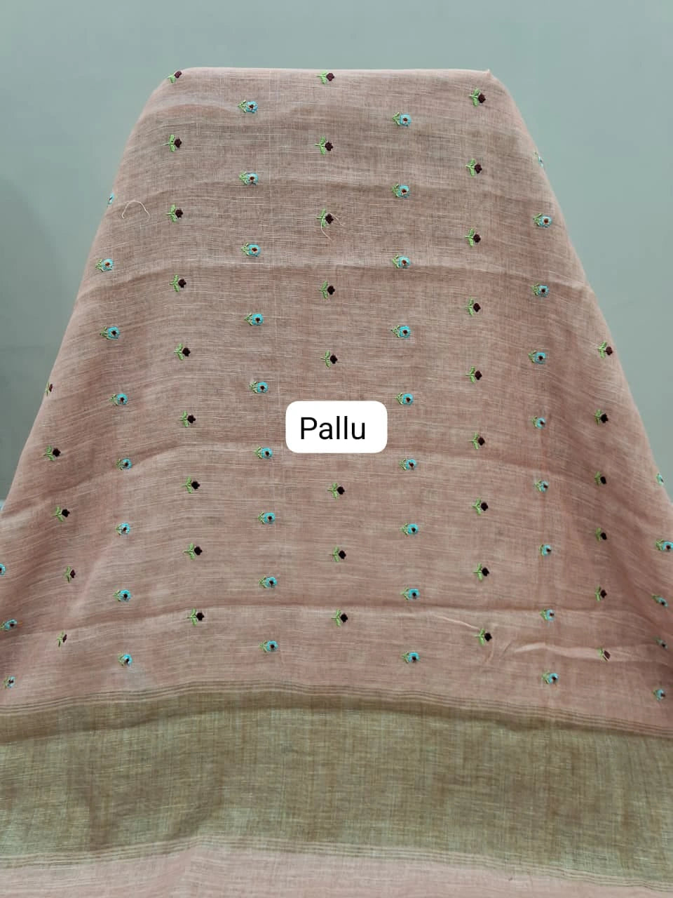 Peach Linen Saree  Pallu