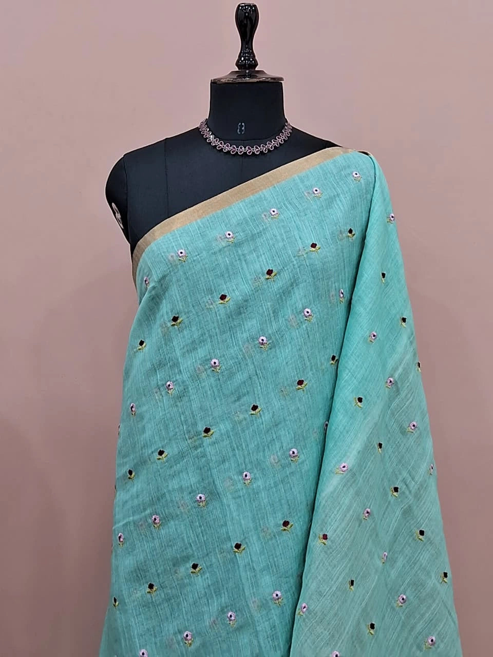 Sky Blue Linen Saree1