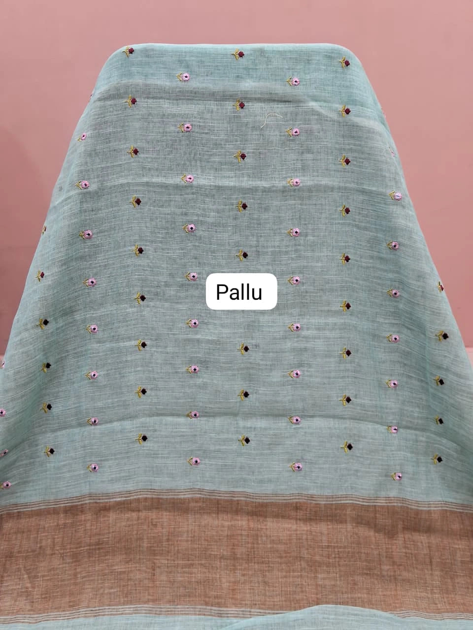 Sky Blue Linen Saree pallu