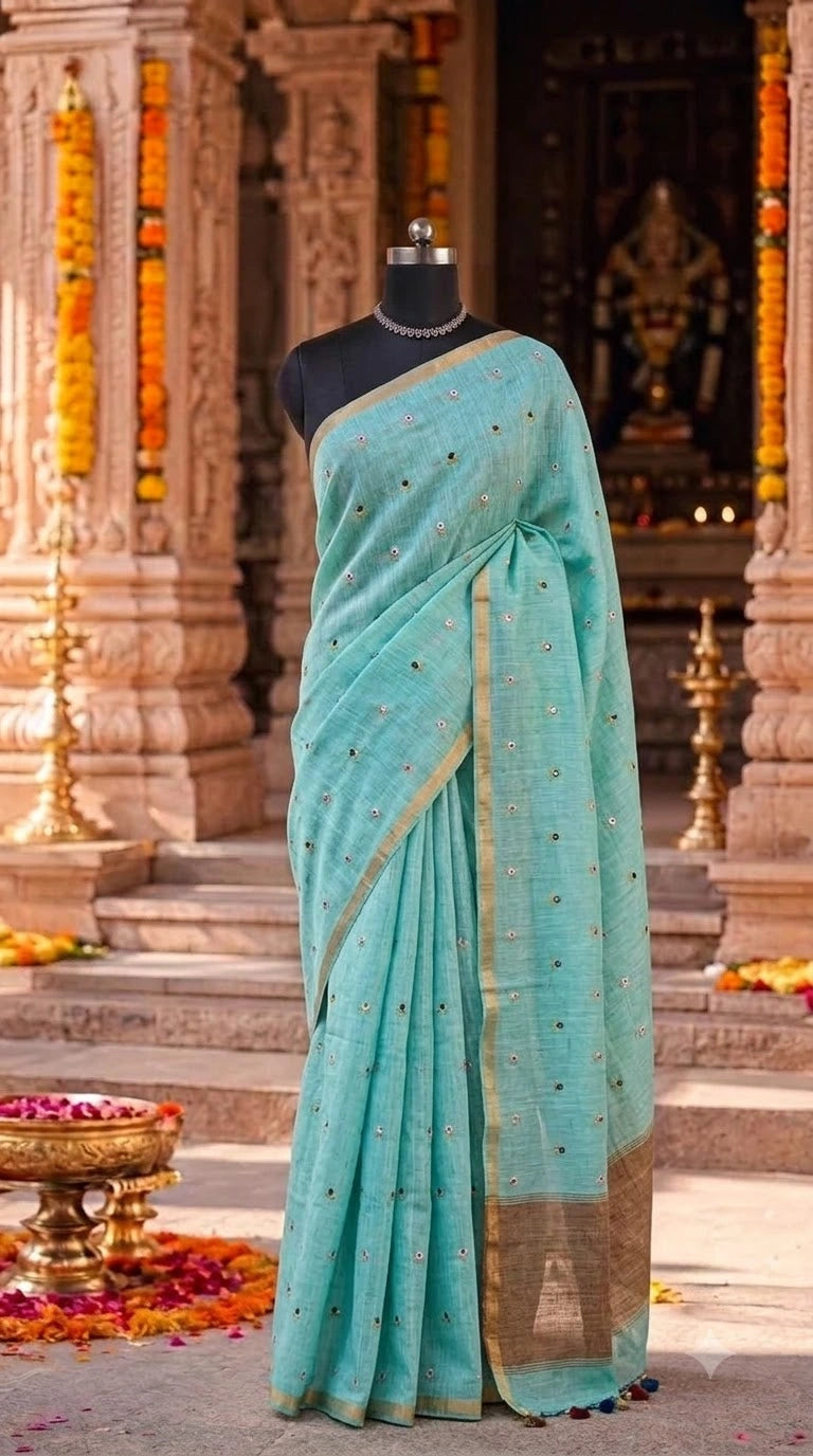 Sky Blue Linen Saree