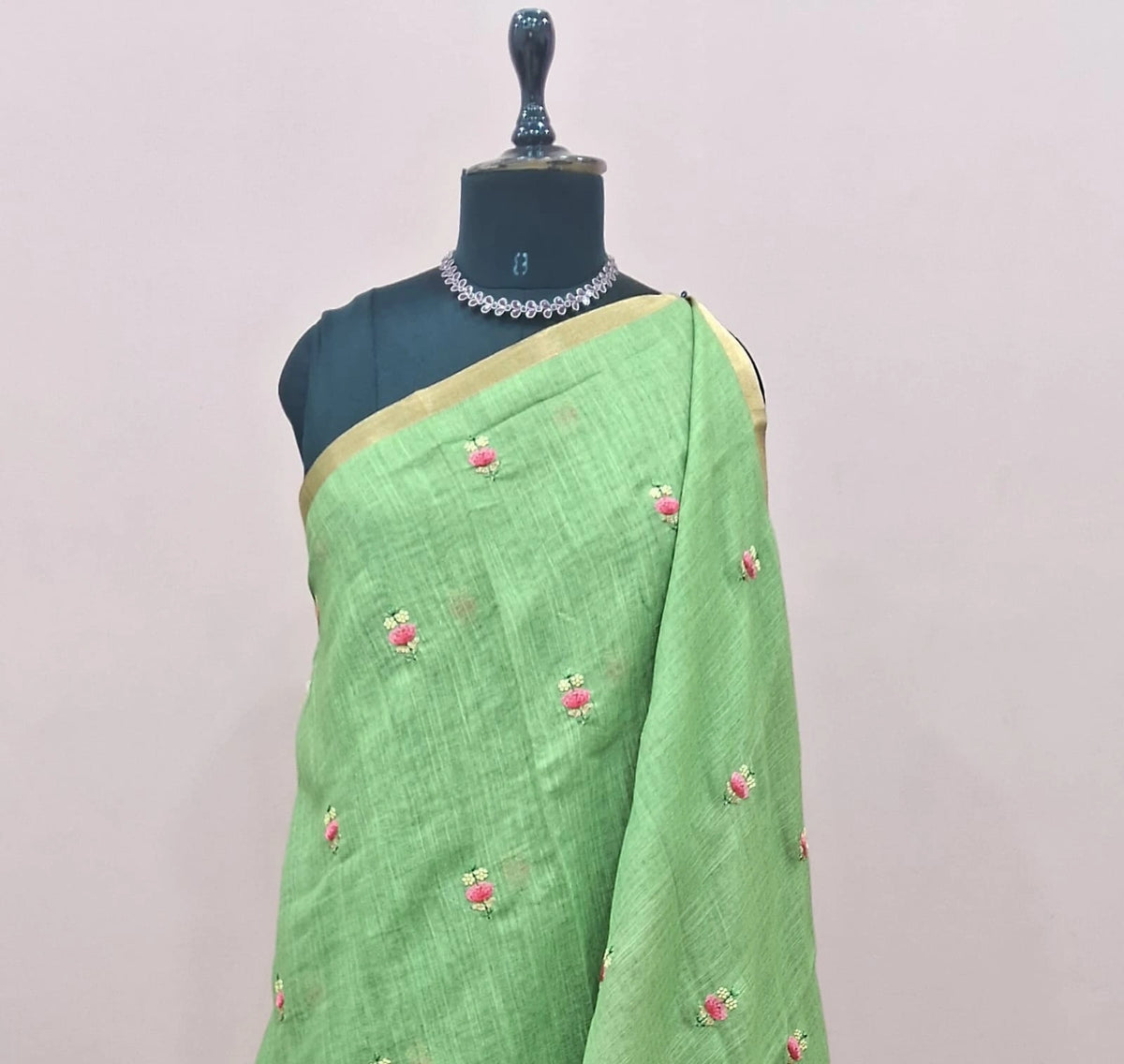 Spring Green Linen Saree 1