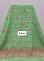 Spring Green Linen Saree pallu