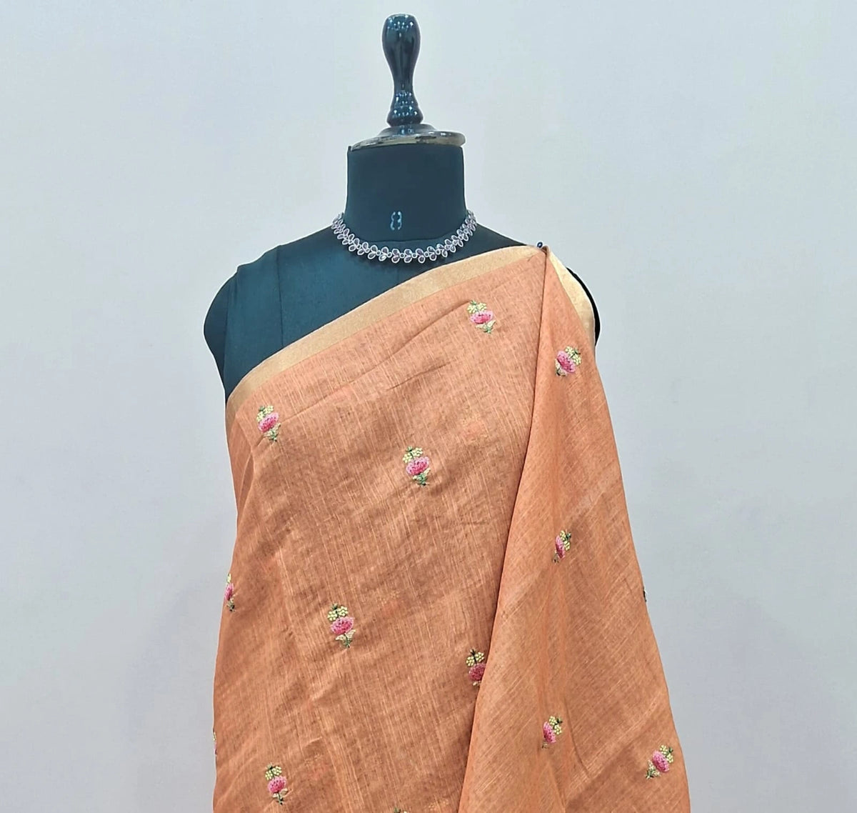 Pastel Orange Linen Saree 1