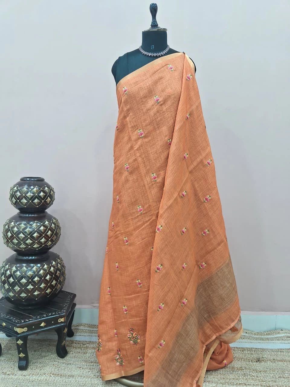 Pastel Orange Linen Saree 