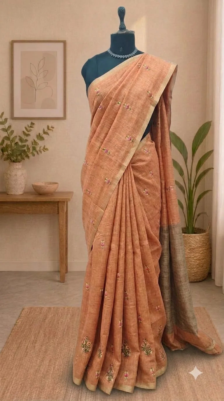 Pastel Orange Linen Saree 