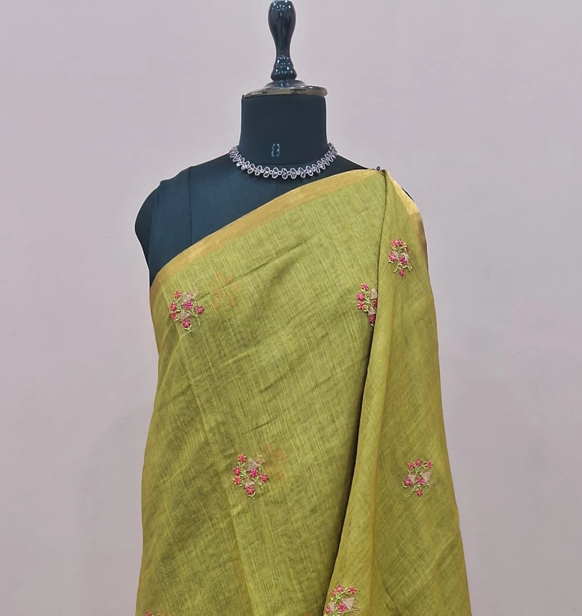 Matcha Green Linen Saree 1