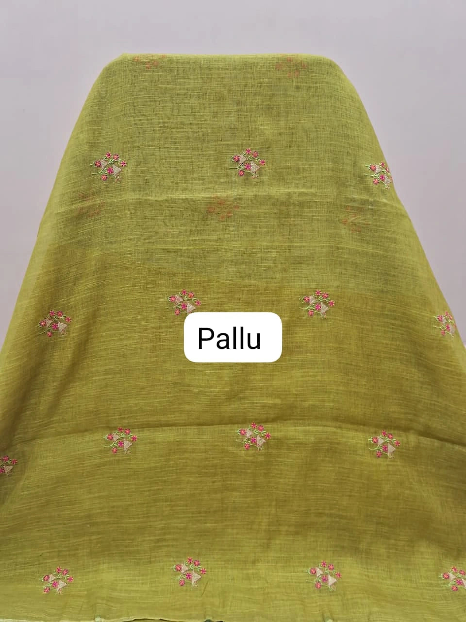 Matcha Green Linen Saree pallu