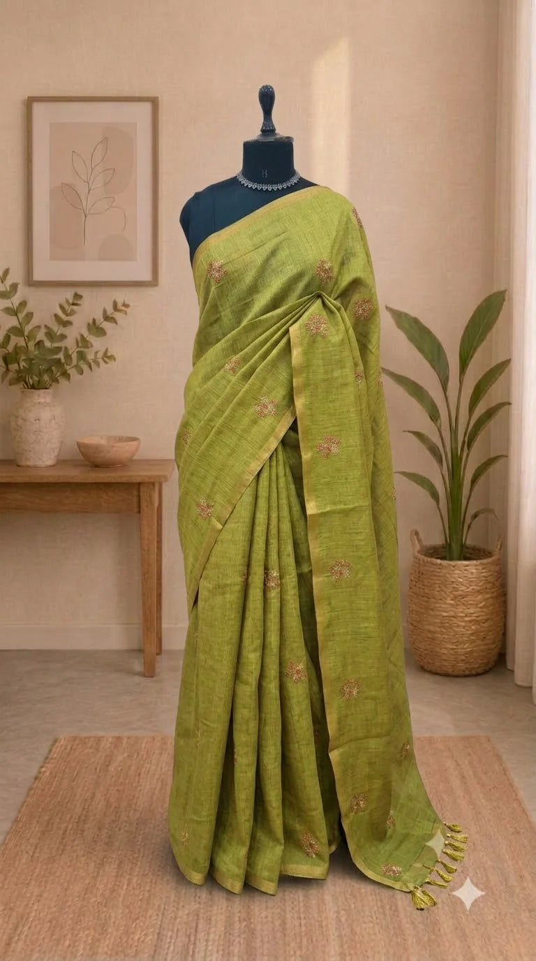 Matcha Green Linen Saree 