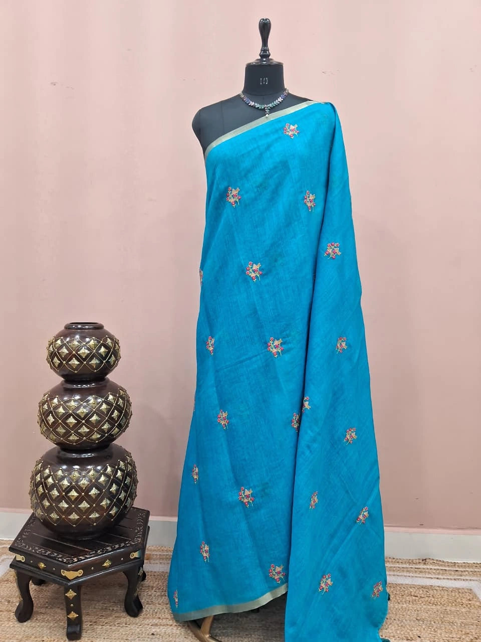 Ocean Blue Linen Saree 