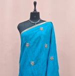 Ocean Blue Linen Saree 1