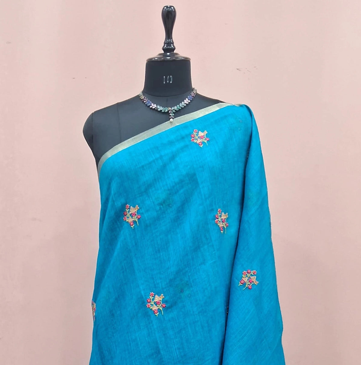 Ocean Blue Linen Saree 1