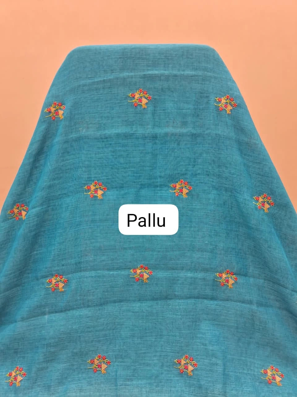 Ocean Blue Linen Saree pallu