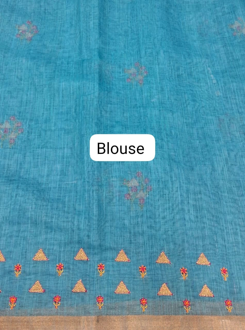 Ocean Blue Linen Saree blouse