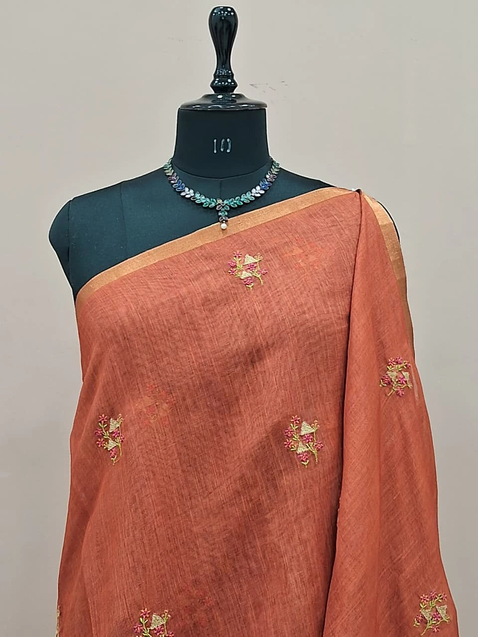 Rust Orange Linen Saree 1