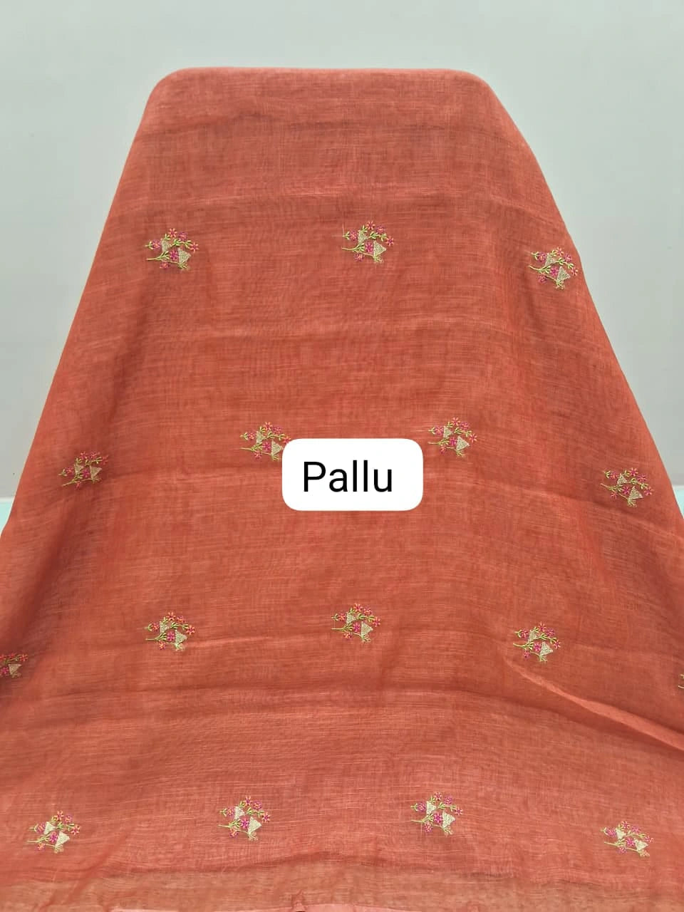 Rust Orange Linen Saree pallu