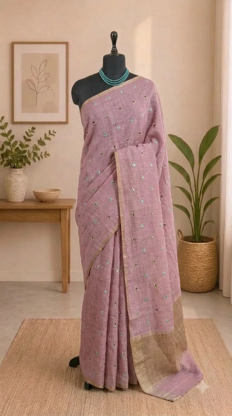 Soft Pink Linen Saree 
