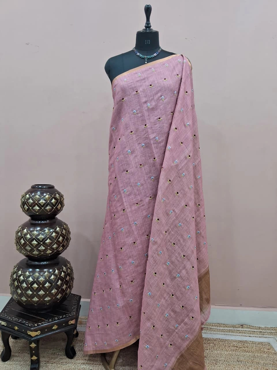 Soft Pink Linen Saree 