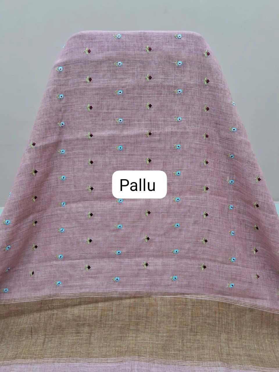 Soft Pink Linen Saree pallu
