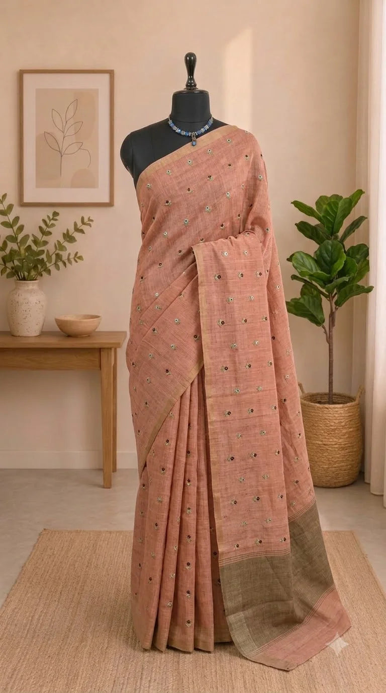Peach Linen Saree 