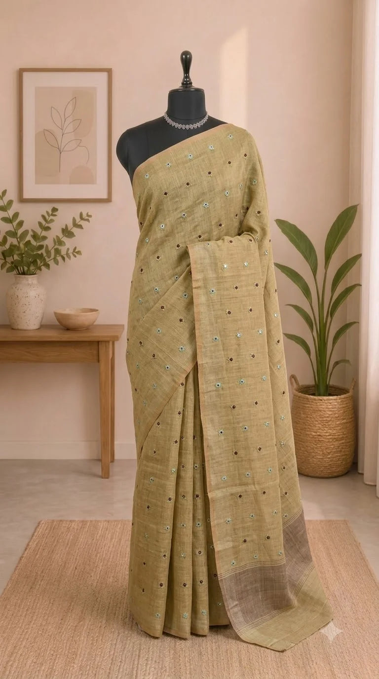 Light Green Linen Saree 