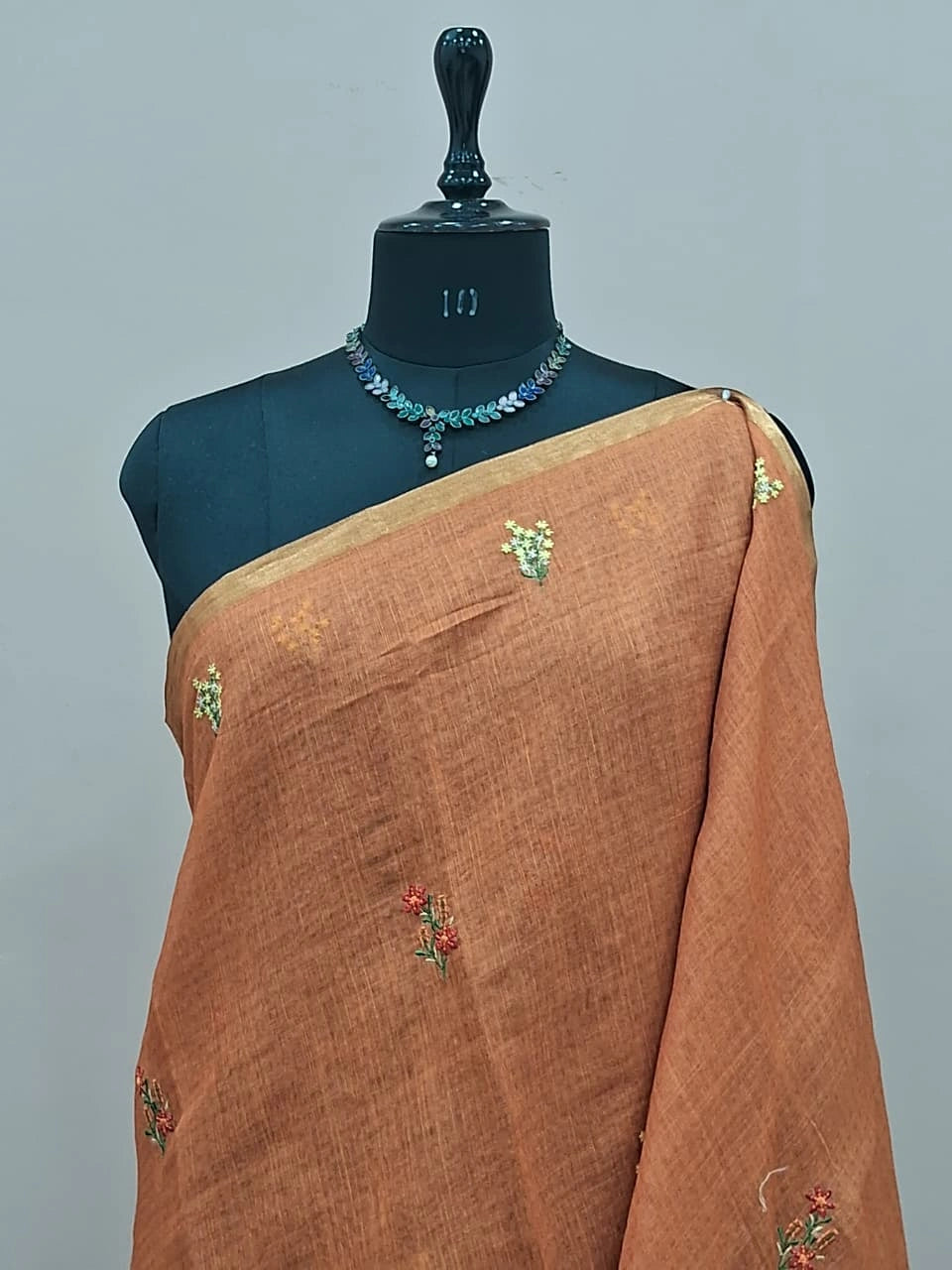 Burnt Orange Linen Saree 1