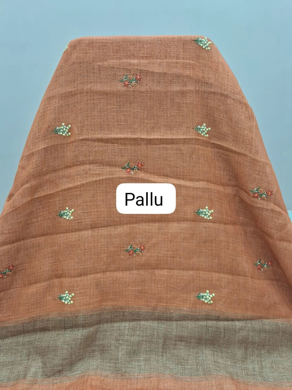 Burnt Orange Linen Saree pallu