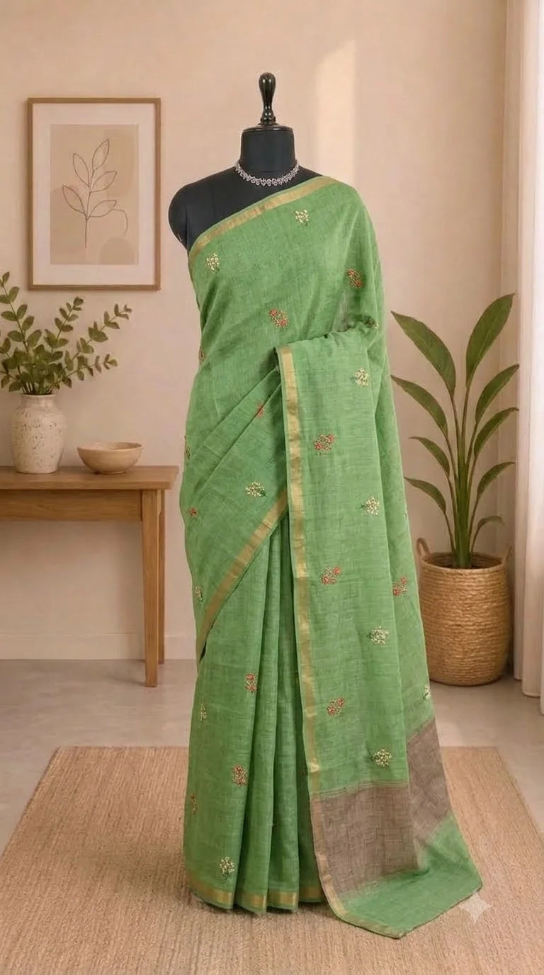 Green Linen Saree 