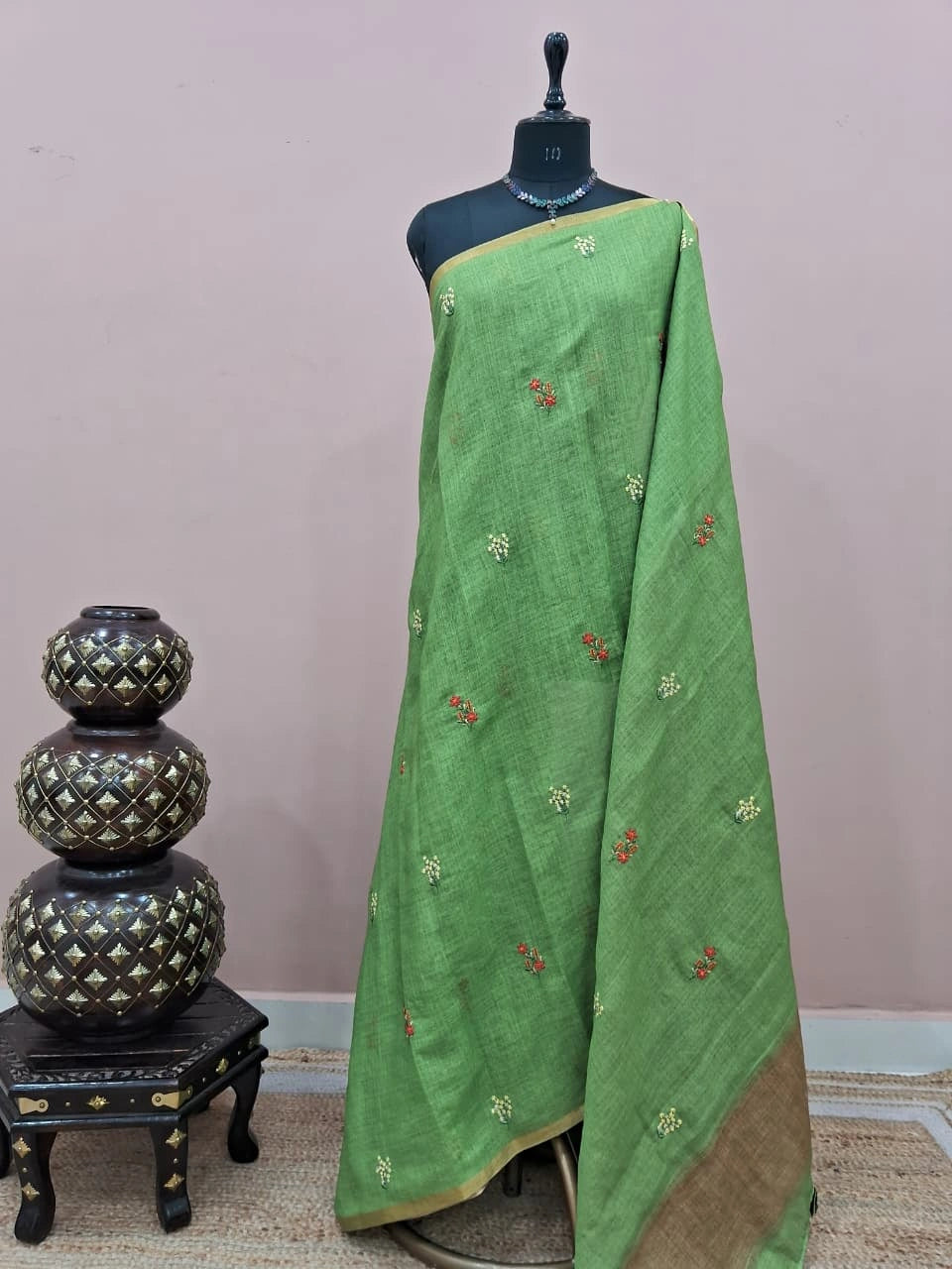 Green Linen Saree 