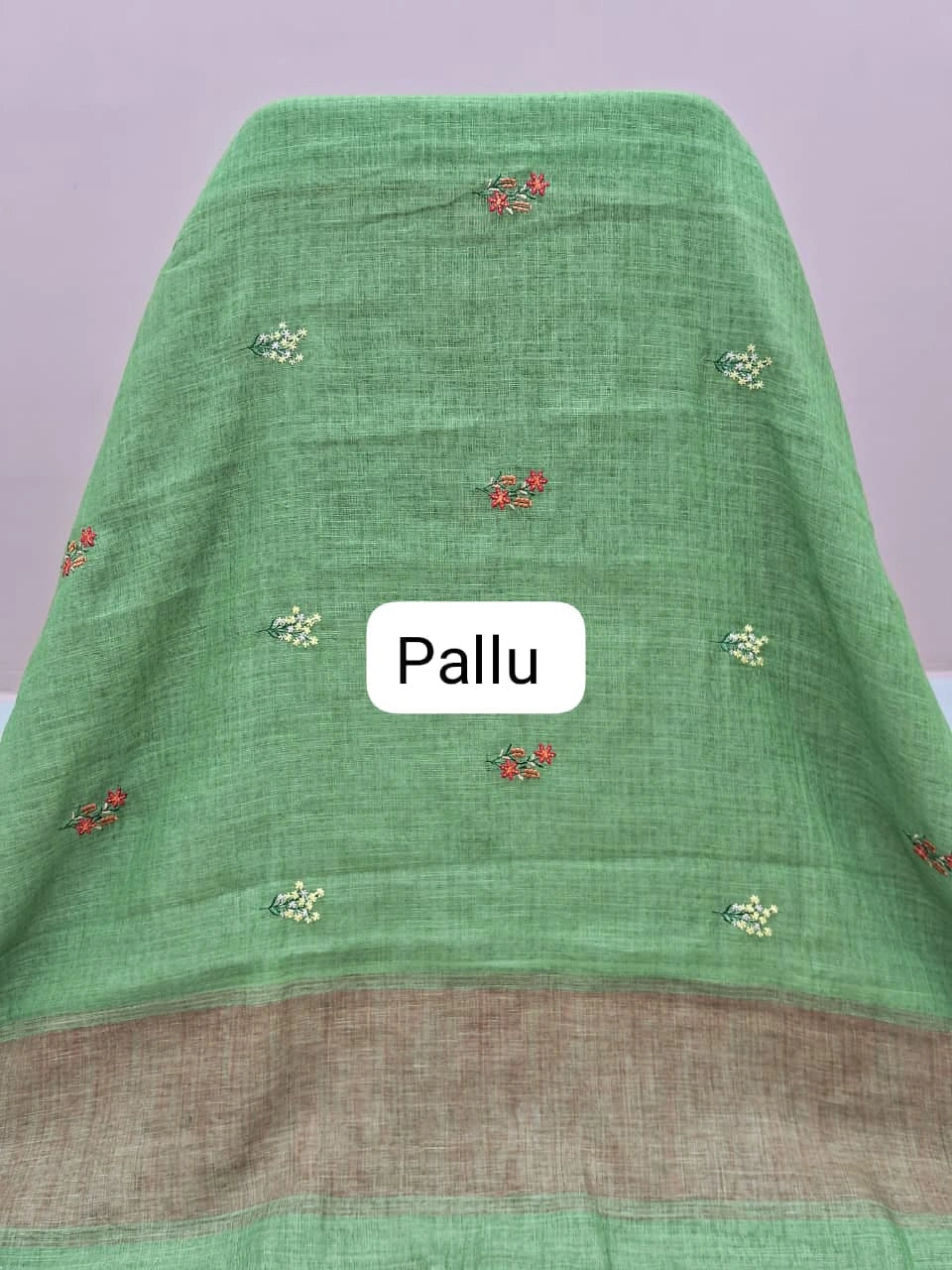 Green Linen Saree pallu