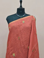 Dark Peach Linen Saree 1