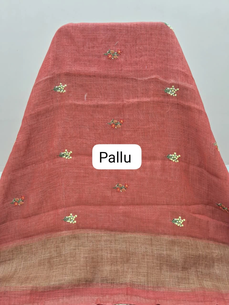 Dark Peach Linen Saree pallu