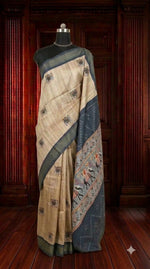Elegant Beige Semi Tussar Saree