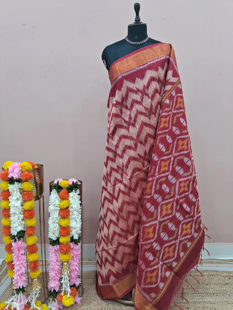Beige Ikkat Silk Cotton Saree 